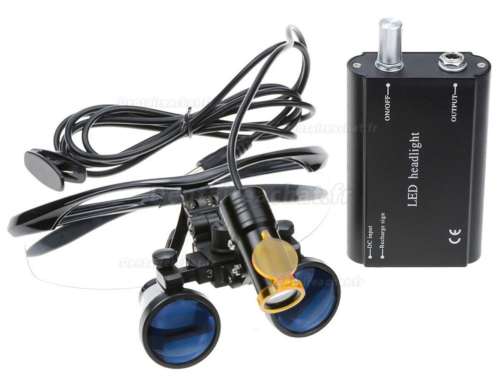 3.5X Loupes Binoculaires Dentaire Noir + Lampe Frontale Dentaire 5W LED avec Filtre et Clip de Ceinture